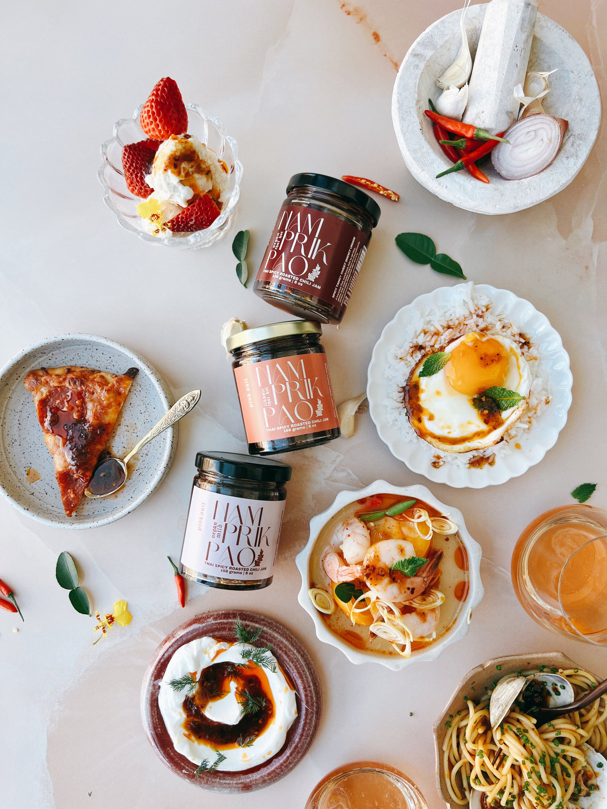 The many flavors a uses of Nam Prik Pao. 