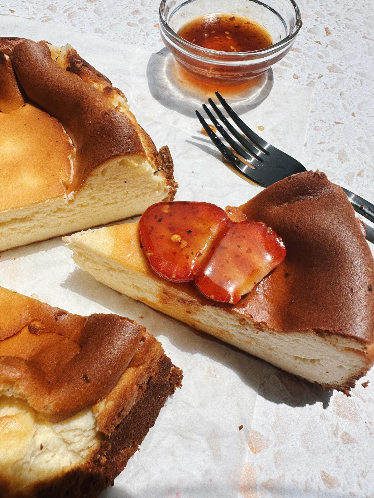 Nam Prik Pao Basque Cheesecake with Spicy Nam Prik Pao Caramel